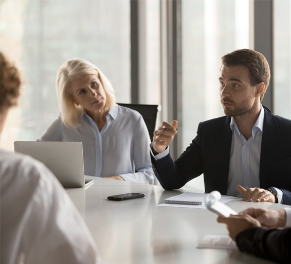 woman and man during a meeting